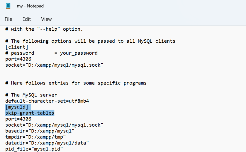 Update my ini file skip grant table